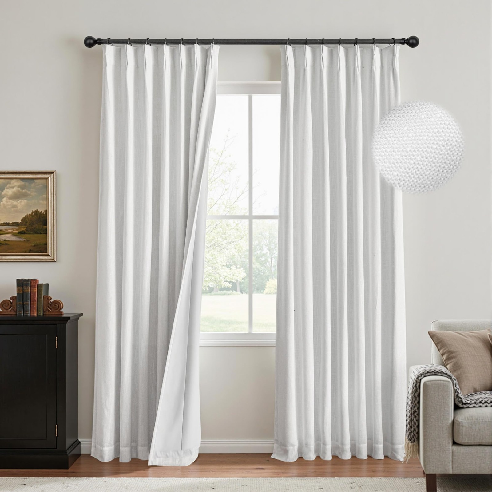 White Blackout Curtains 84 inches Long Pinch Pleated Curtains for Living Room…