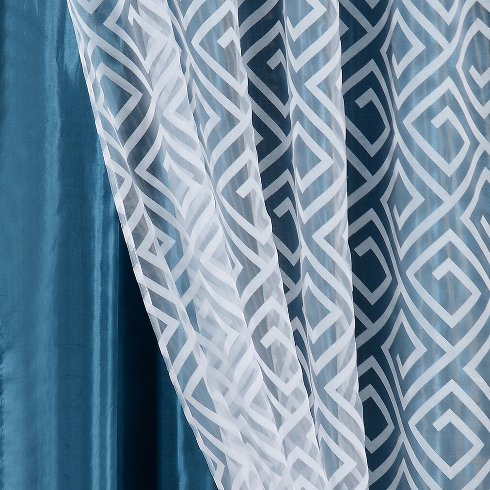 One pc. (1) Blue and White Window Panel: Geometric Design,Double Layer,54″Wx 4″L