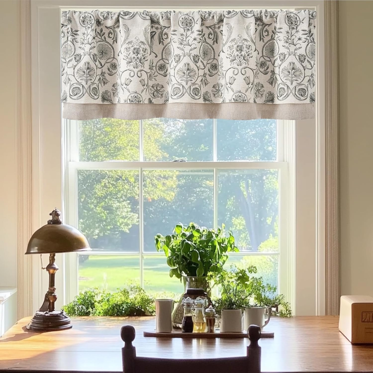 jinchan Linen Valance Kitchen Curtain for Windows Double Layer 16 Inch for Livin