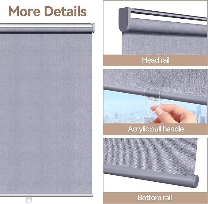 100% Blackout Roller Window Shades, 40″ x 72″ Free-Stop Pull Down Shades, Light