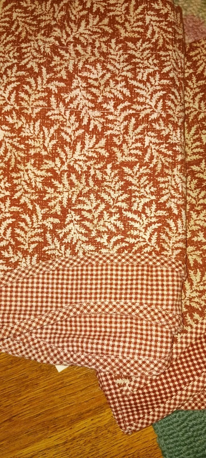 2 WAVERLY Fernwood Red Gingham Fern Toile Scalloped Valance Curtains 76 X 14 VGC
