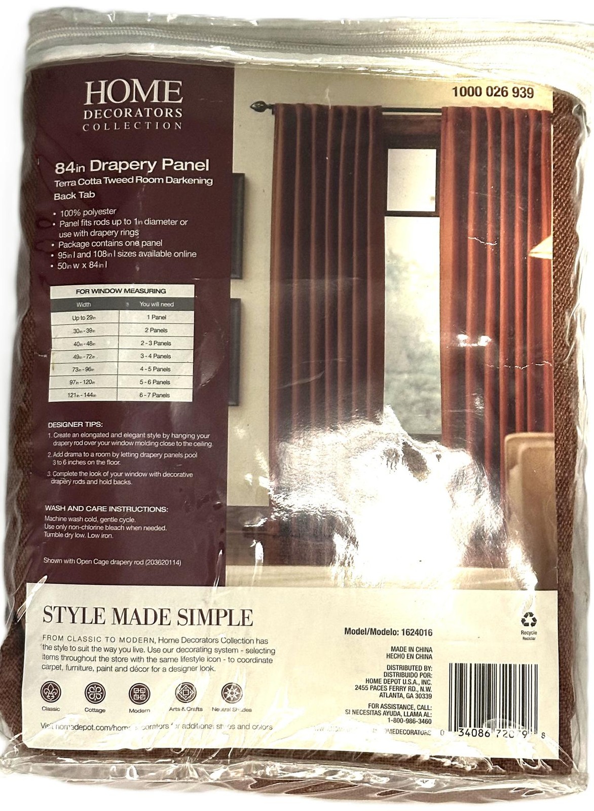 Home Decorators Collection Terracotta Tweed Room Darkening Back Tab Curtain, 84″