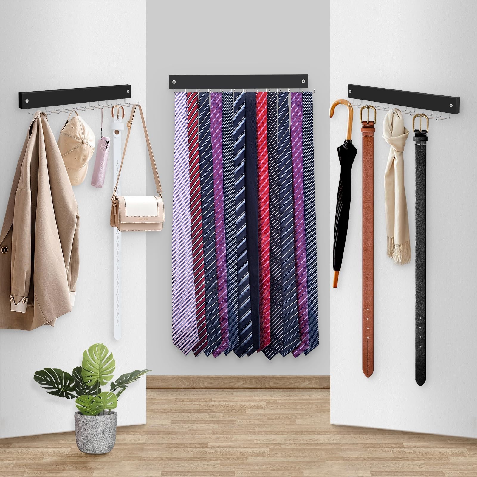 2 Pack Belt Hanger Wall Mount, Large Capacity Tie and Belt Organizer for Wall…