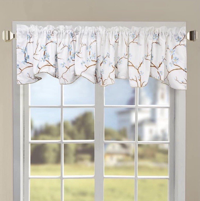 2 Matching Embroidered Cherry Blossom Valances 60Wx19L