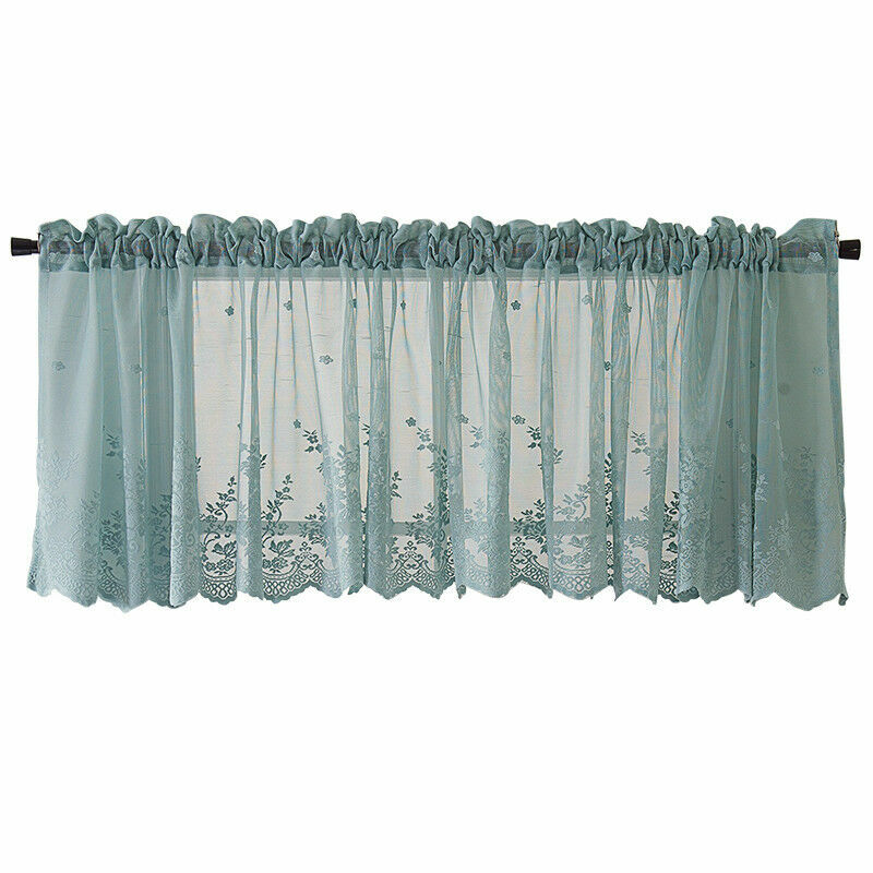 Embroidery Lace Short Curtain Semi-sheer Solid Floral Home Cafe Cabinet Valance