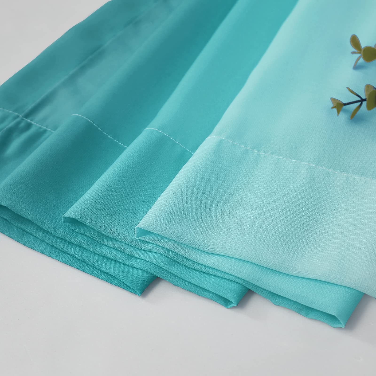 Teal Ombre Sheer Curtains 96 Inches Long for Living Room, Bedroom Chiffon Tea…