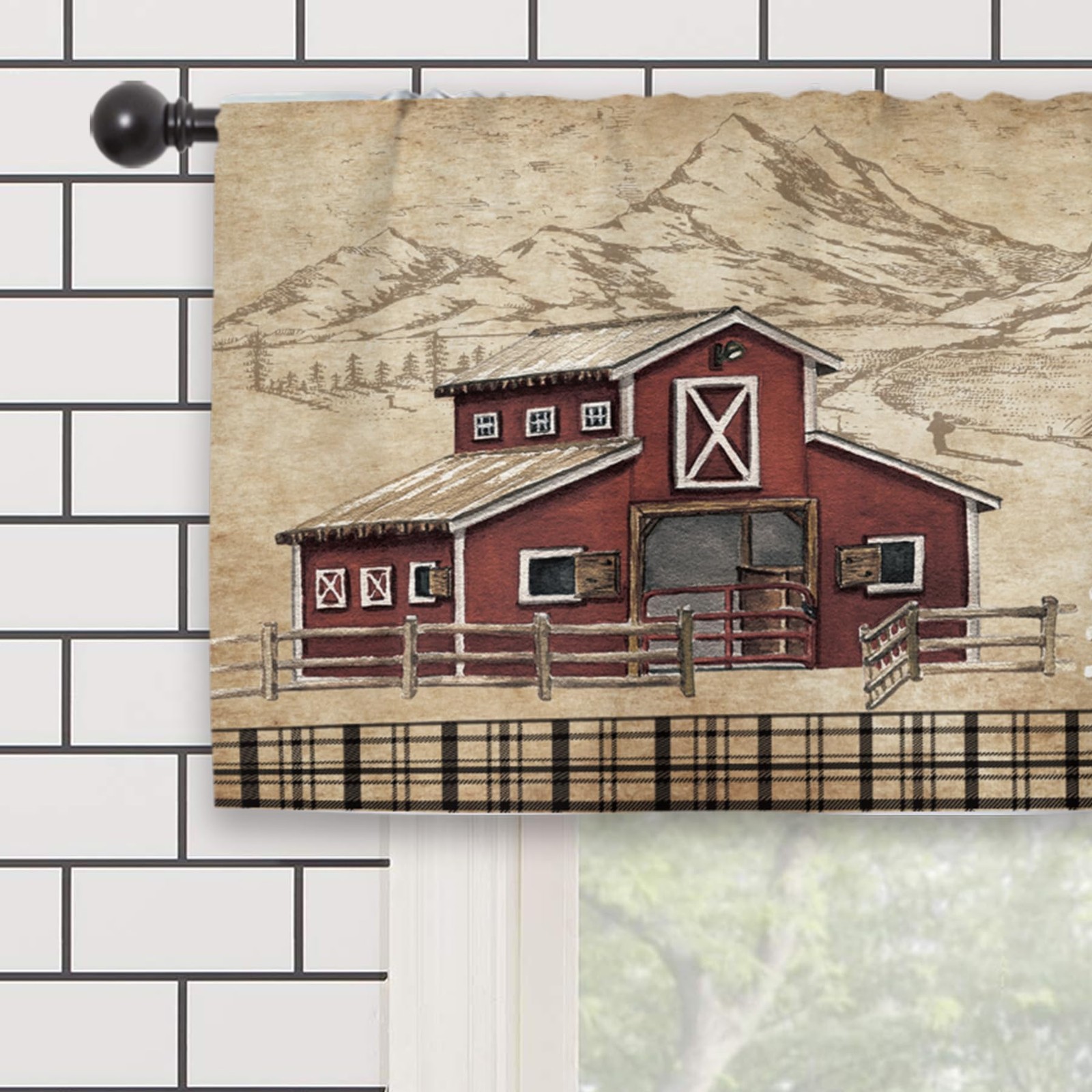 Farmhouse Farm Rustic Kitchen Curtain Valance 54W x 18L Inch Vintage Country Cow