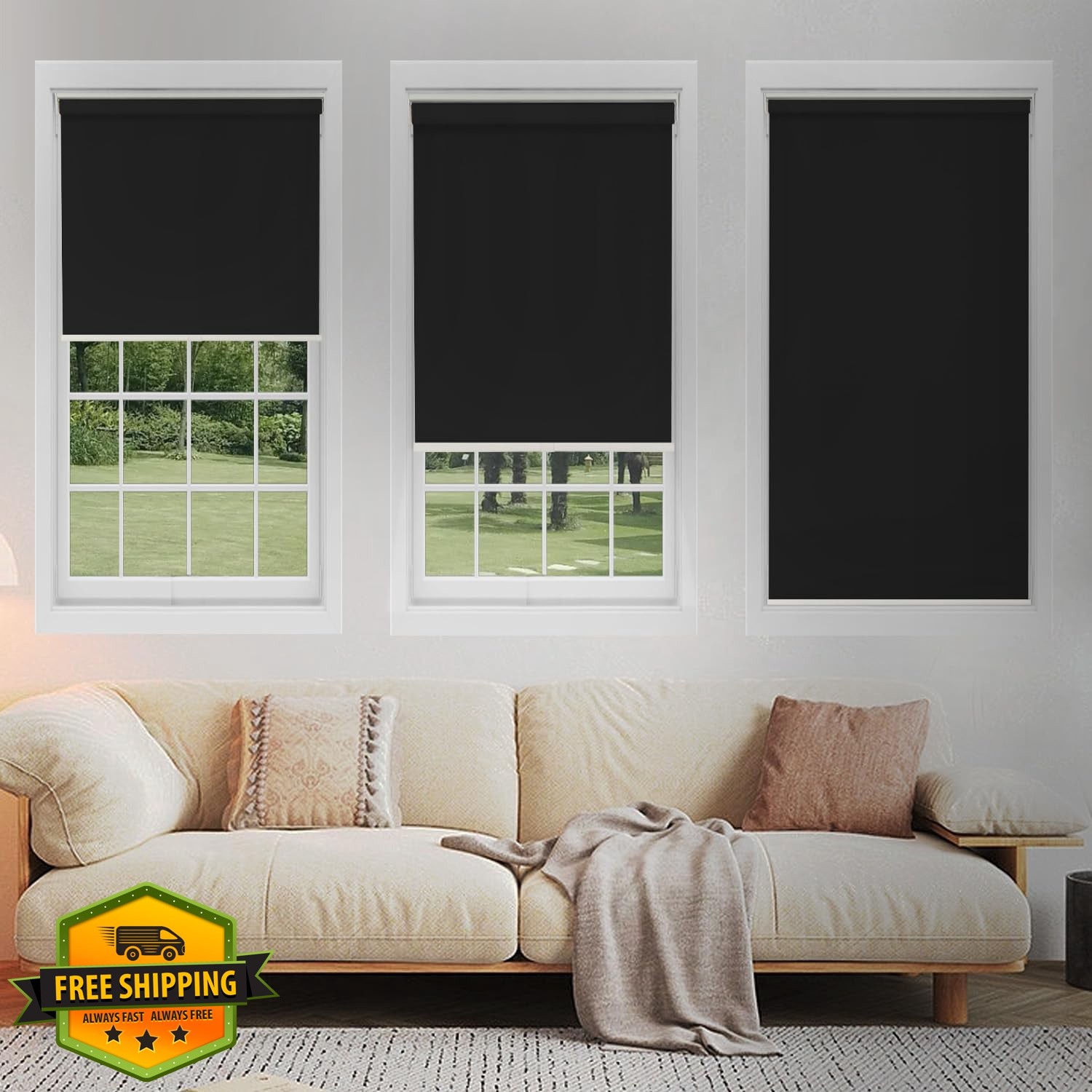 Changshade Blackout Roller Shades Black 40″x72″