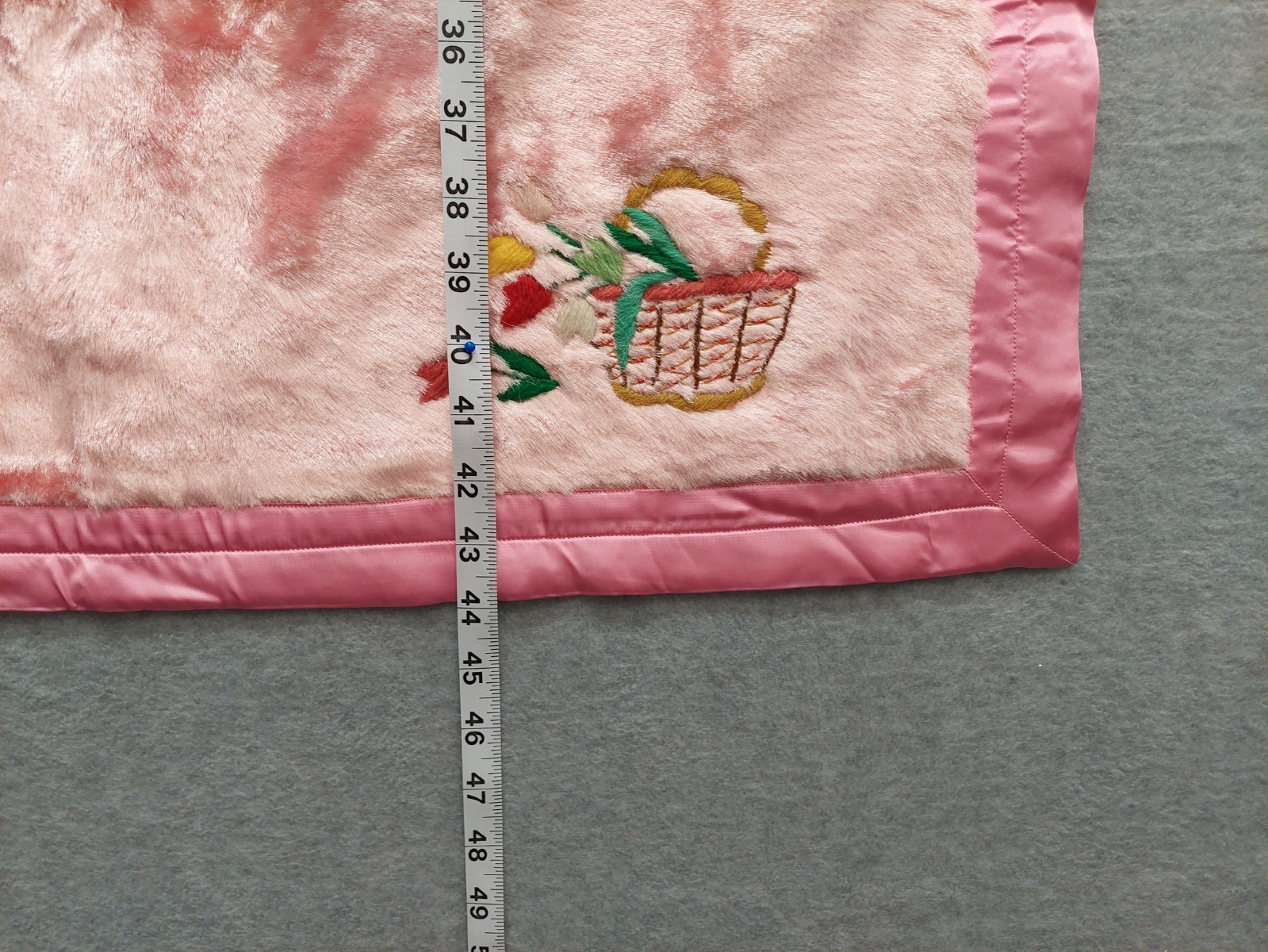 Unbranded Antique Panel Pink Floral Hand Embroidered Rectangular Decorative