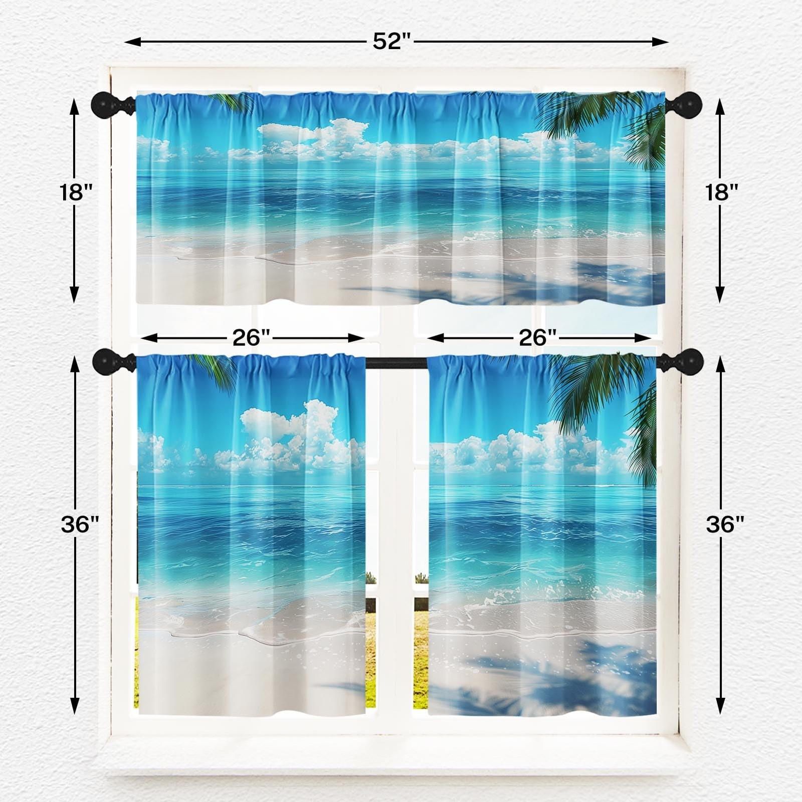 Beach Kitchen Curtains Tropical Palm Window Curtains Valance And Tier Set 36 Inc