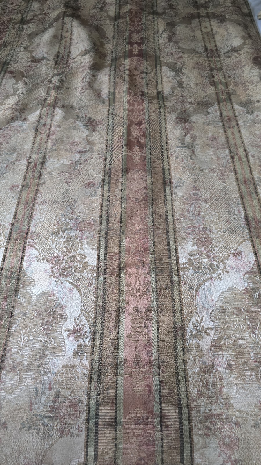 Vtg Croscill 4 Curtain Panels 86×53” Jacquard Damask Floral Beige Golden Pink