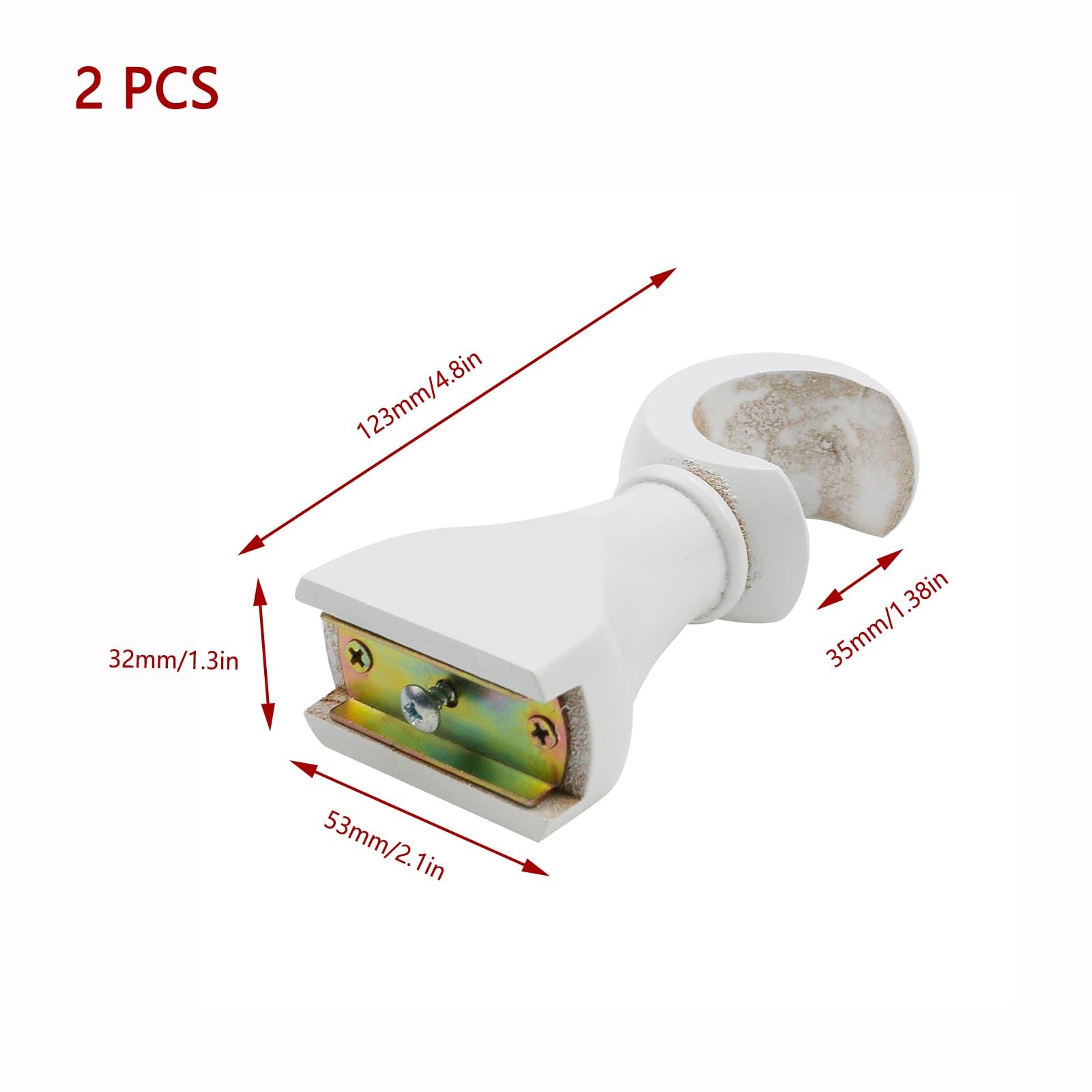 KUMGROT 2 Pack Wooden Curtain Rod Brackets 35mm/1.37in Diameter 3.5 cm, White