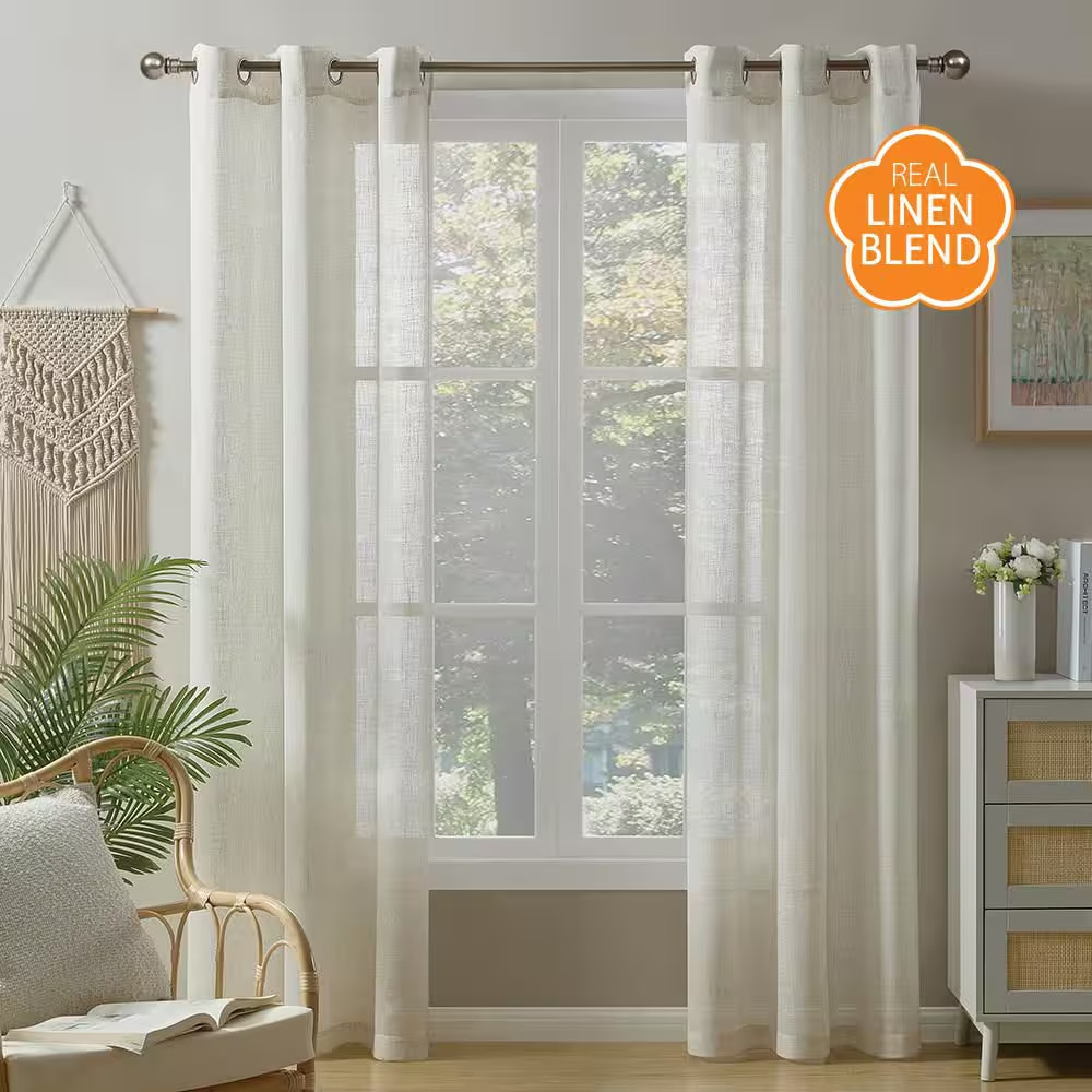 Valencia Natural Linen Blend 40 In. W X 84 In. L Grommet Light Filtering Curtain