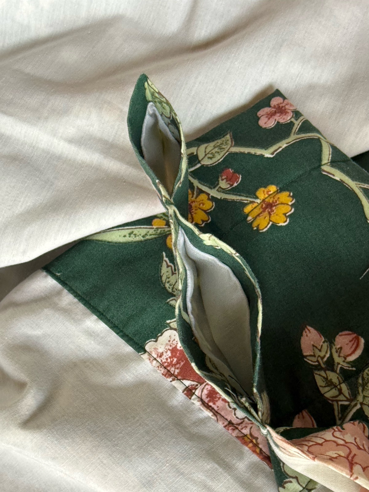 RARE! Vintage *GREEN Floral Flower BIRDS LINED CURTAIN PANEL 81x 63
