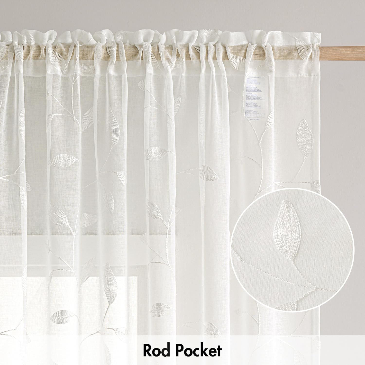 MIULEE Ivory Sheer Kitchen Curtains 30×36 Inches Length 2 Panels Embroidered Lea