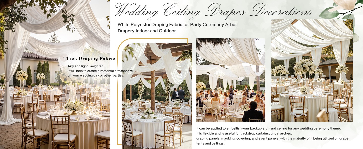 20ftx40ft White Ceiling Curtain for Wedding Parties – 4 Panels Wrinkle-40 FT