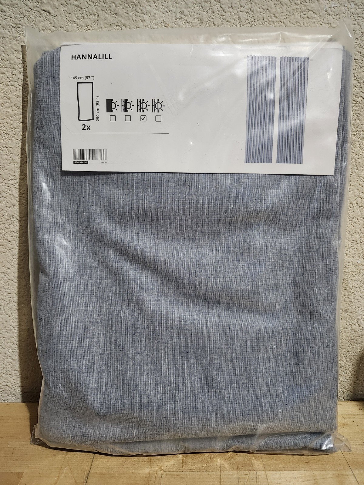 NEW IKEA HANNALILL CURTAINS 1 SET 2 PANELS BLUE GRAY 57″x98″ 100% COTTON
