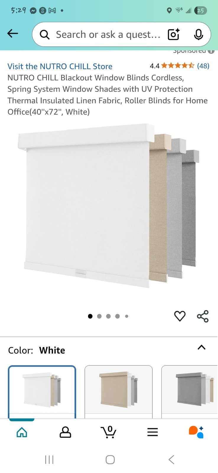 Cordless Free-Stop 100% Blackout Roller Blinds Insulated White,20″ W X 72″ H