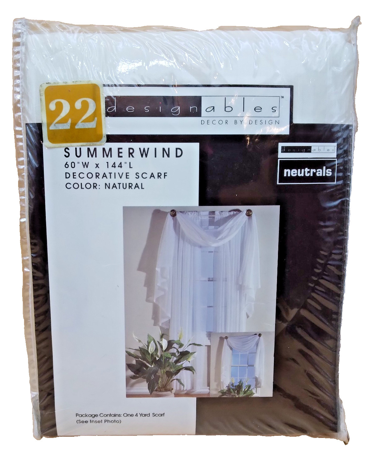 Designables Summerwind Decorative Window Scarf Curtain Decor 60″ x 144″ Natural
