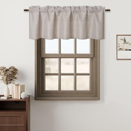 Faux Linen Valance Curtains Rod Pocket Light 52″W x 18″L (Pack of 1) Stone