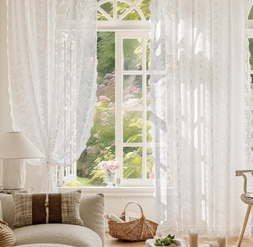 Anmao Vintage Off White Lace Curtains 55X54 Inches Long 2 Panels French Country