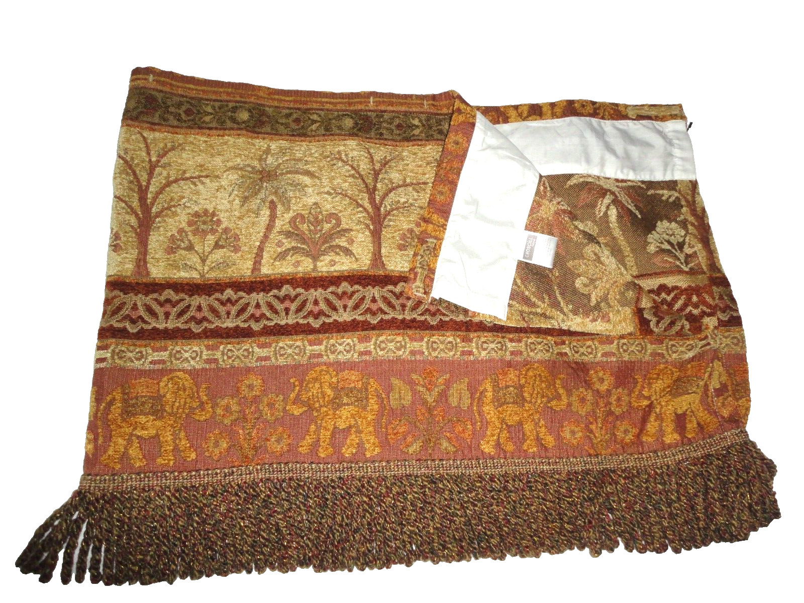 CROSCILL PALM TREES ELEPHANT FRINGED INDIA CHENILLE GOLD MAROON VALANCE 16X50