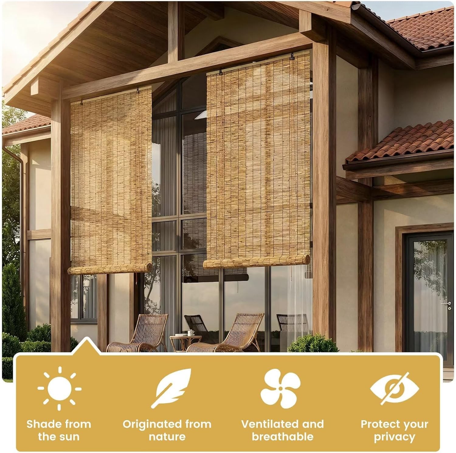 Outdoor Blinds Roman Shades for Windows Bamboo Roller Shades for Patio Porch