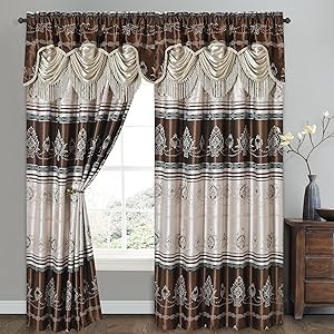 Harmony Horizon. Jacquard Window Curtain Panel Drape with Attached Fancy