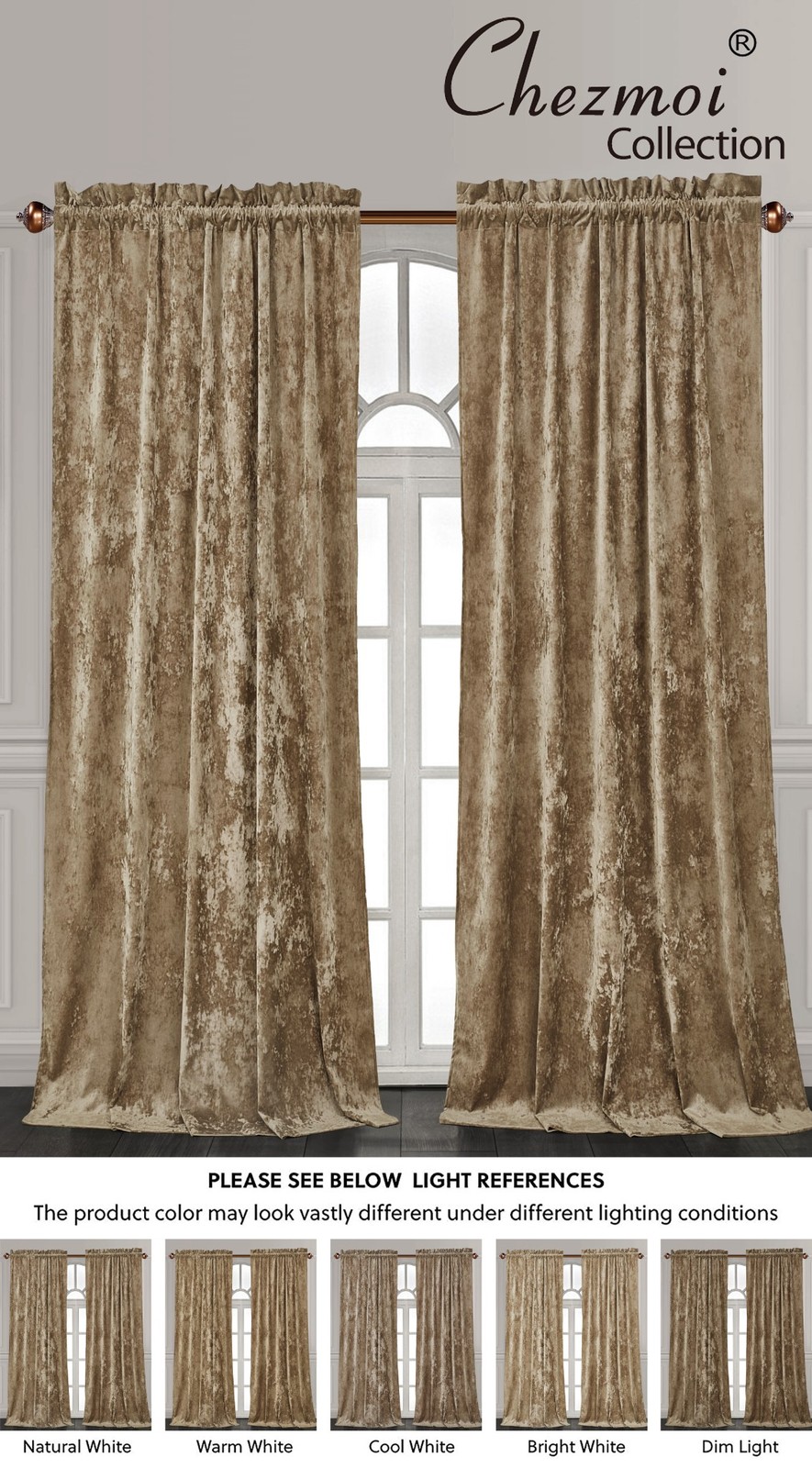 Chezmoi Collection Lux Velvet Curtains Set Rod Pocket Drapes, Set of 2 Panels