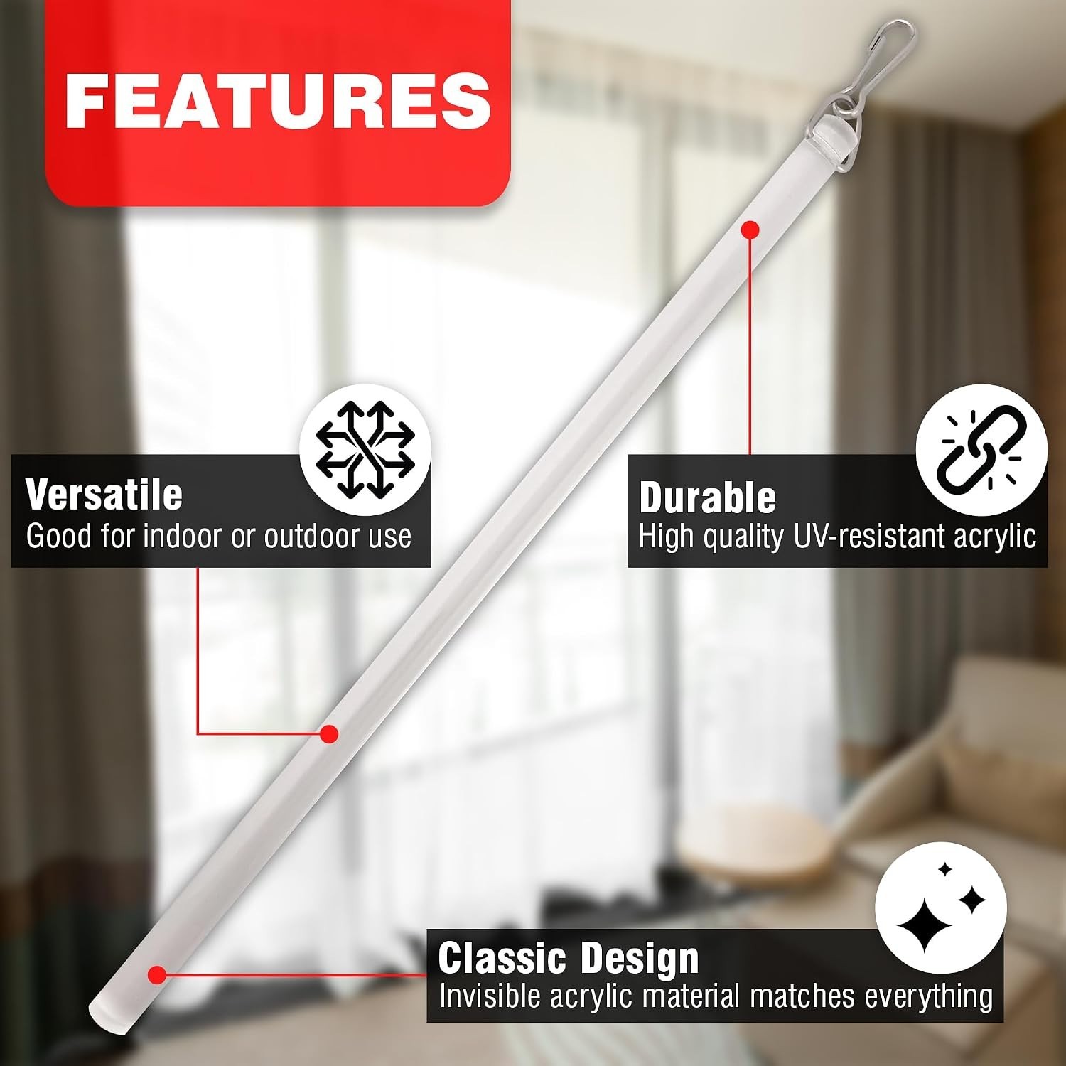 Elegant Clear Acrylic Drapery Wand 36 Inch 3 Pack for Stylish Window Treatment