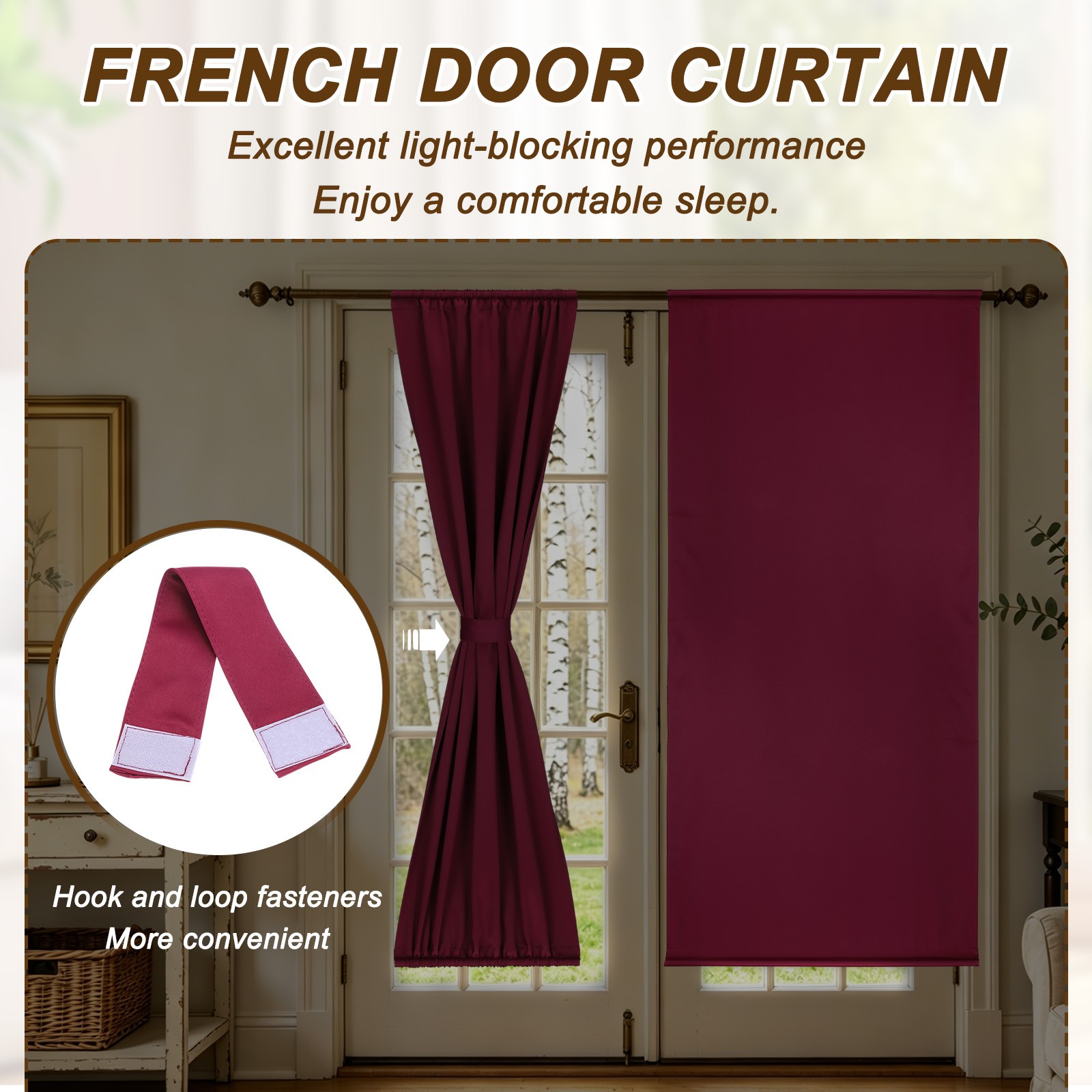 1 Pc French Door Curtain, 30″ x 40″ Blackout Drape, Dark-gray-green
