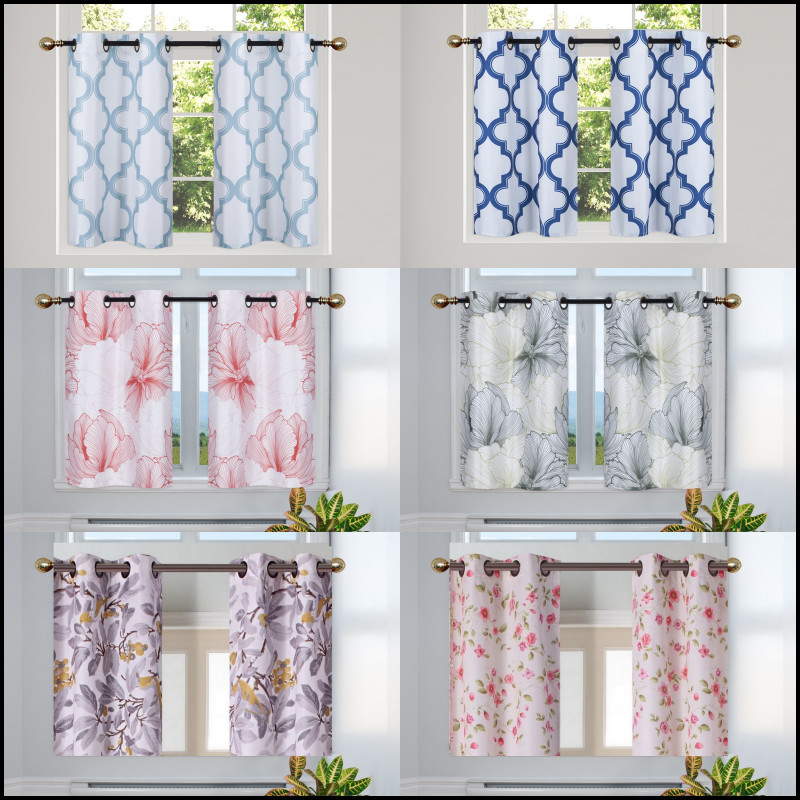 2 PANELS 7LO BIG FLOWER PRINTED DESIGN WINDOW TIER CURTAIN BLACKOUT 36″ LENGTH