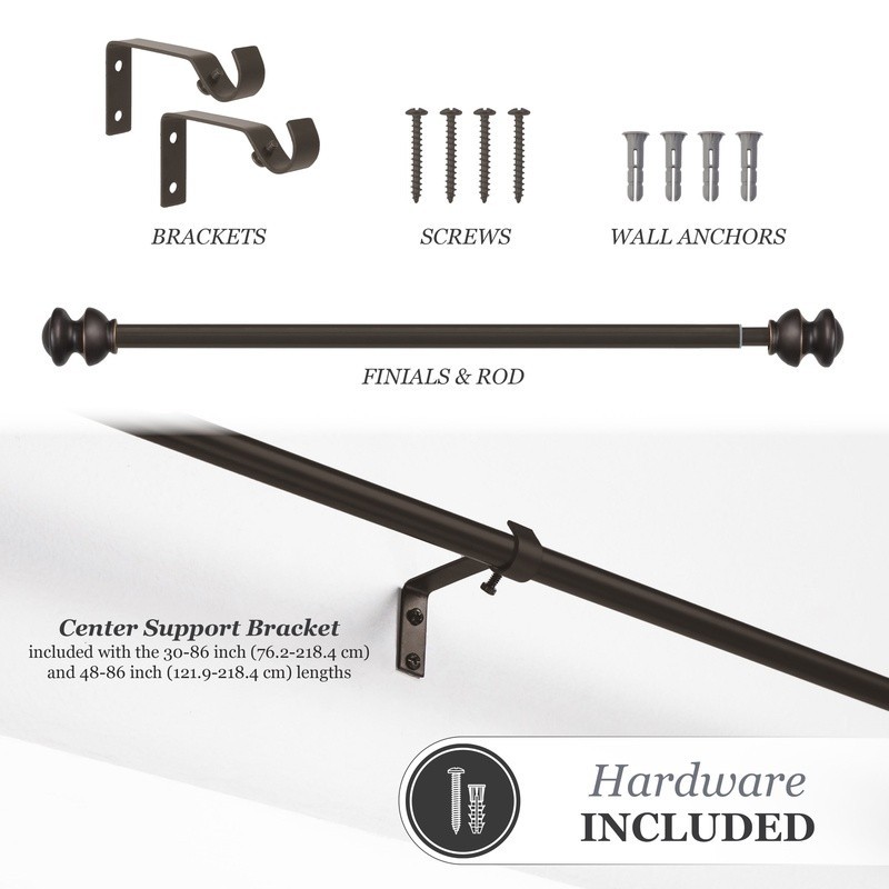Telescoping Decorative Curtain Rod 48-86 Inch Light Medium Weight Curtains New