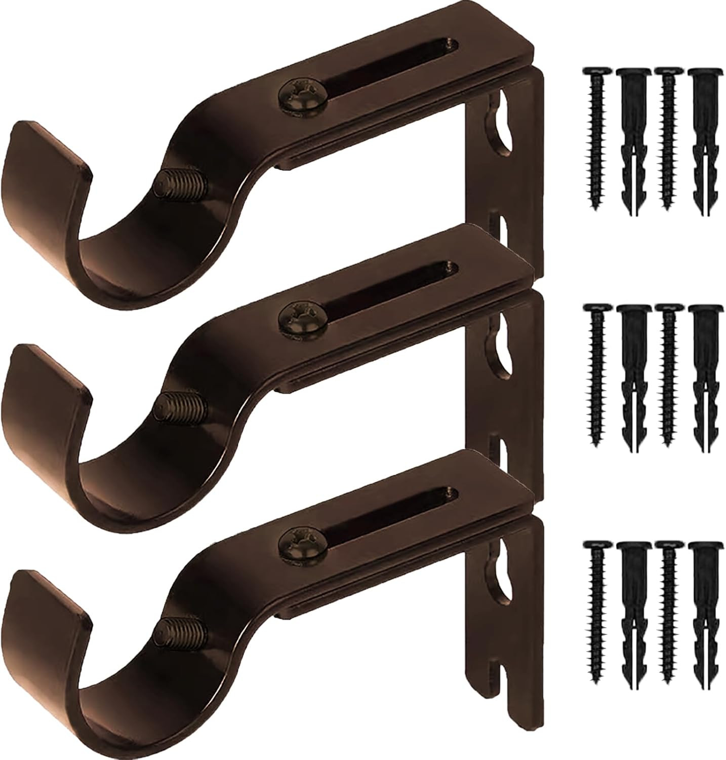 3 Pack Adjustable Curtain Rod Brackets Wall Mount Holder 1 Inch Rod Support Set