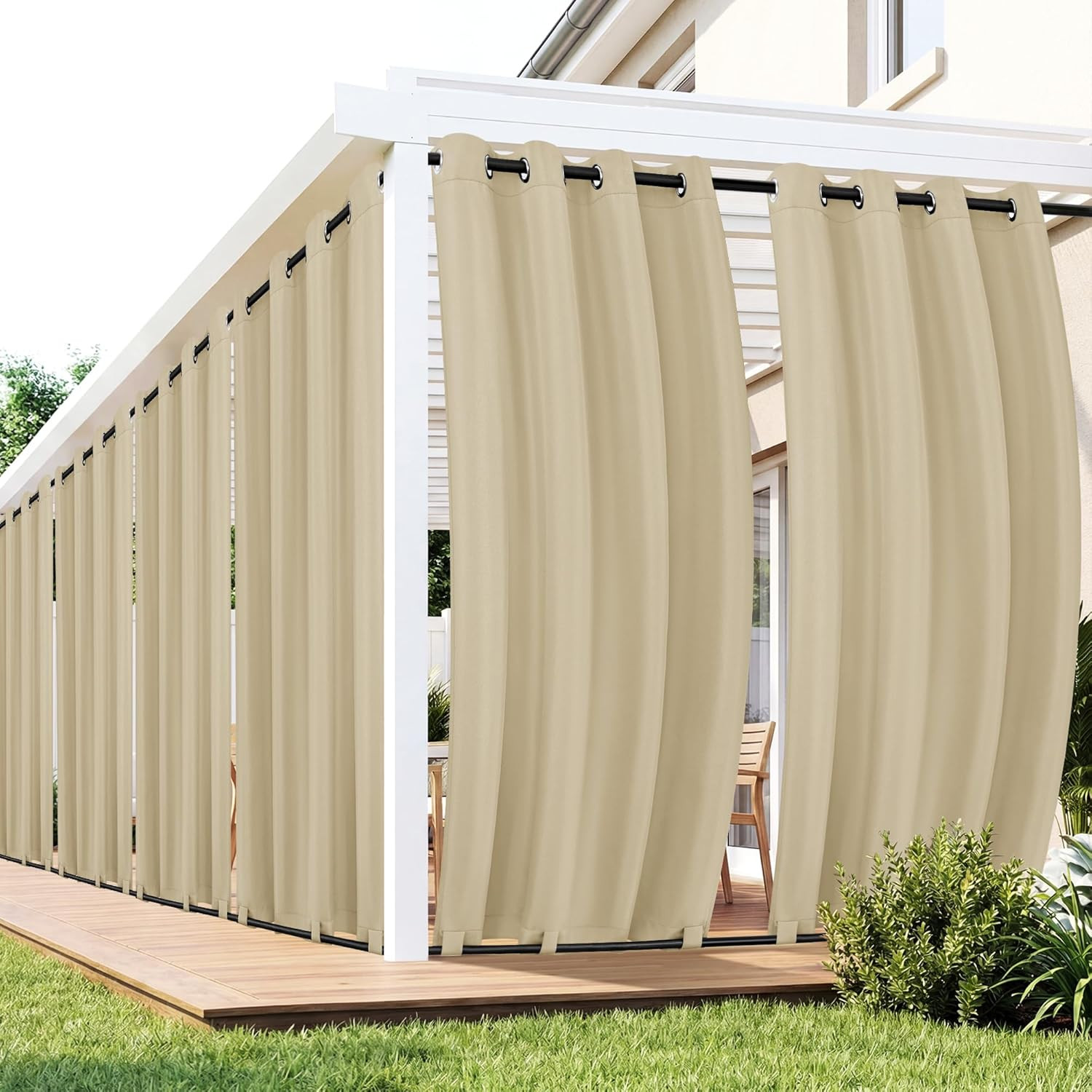 Waterproof Outdoor Curtains for Patio – 6 Panels, Cream, 54×84 Inch