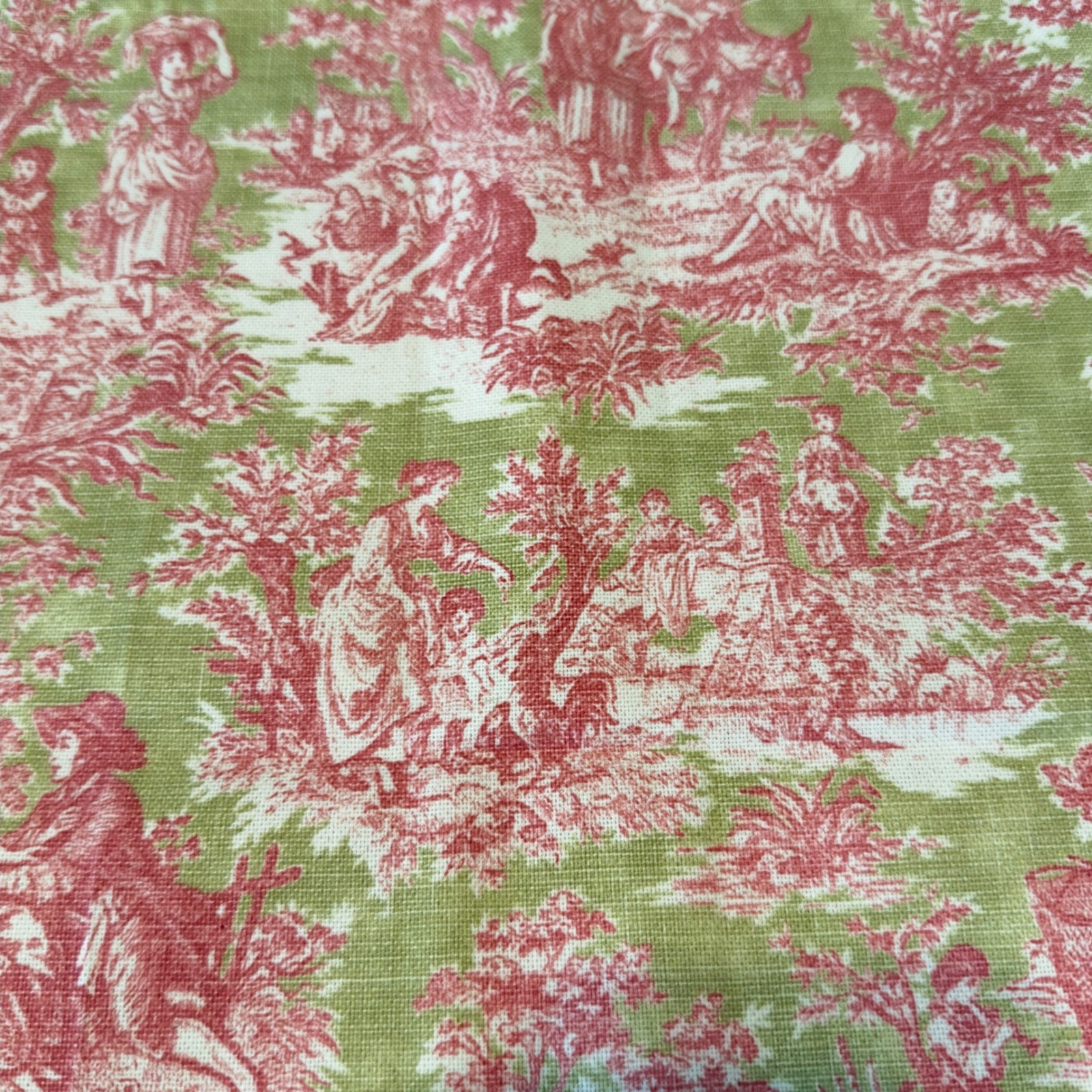 Vintage French Country Toile de Jouy Window Valance Red Green Pastoral 53×16