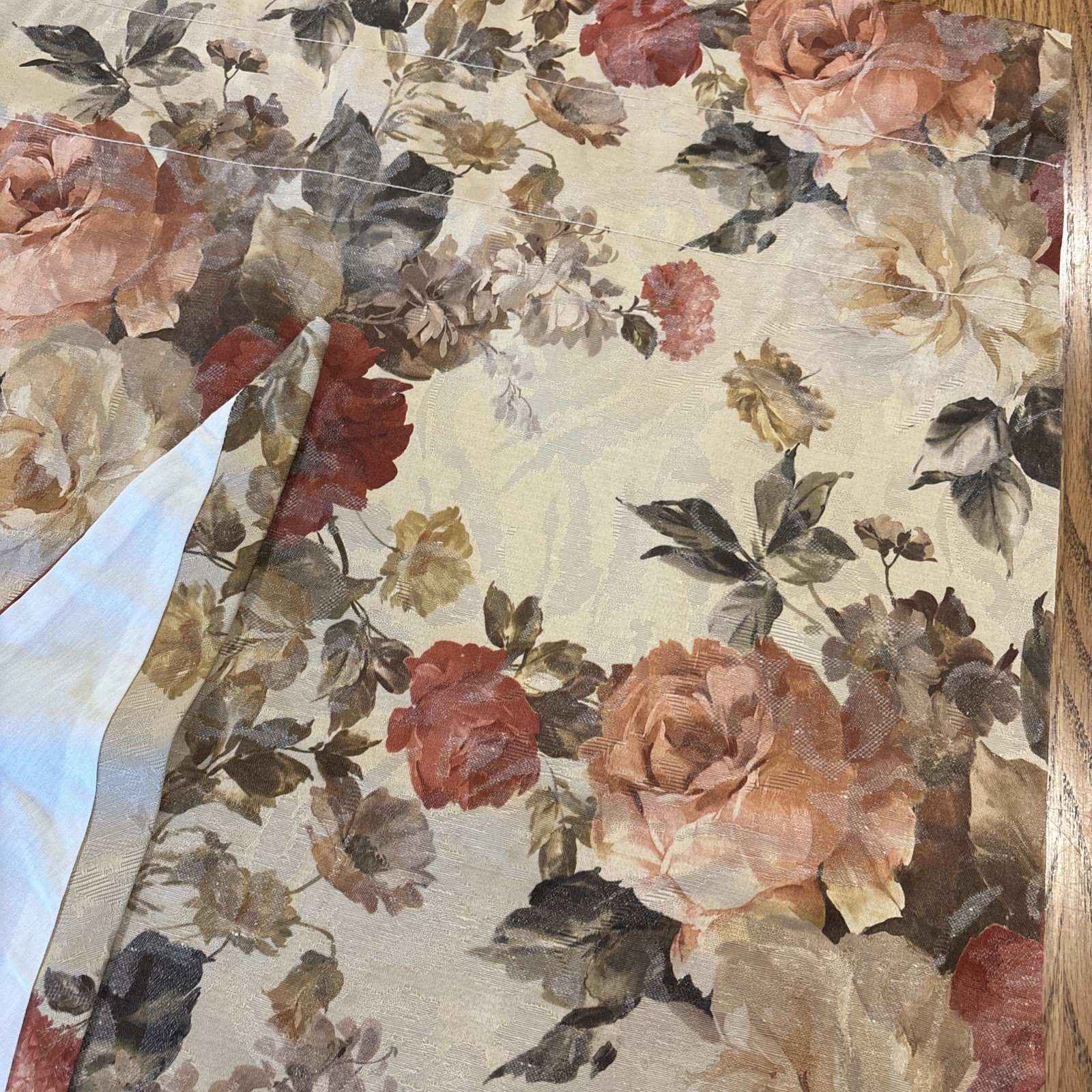 Set of 2 24×61” Floral Rose Lined Curtain Panels, Left & Right, Wide Rod Pocket