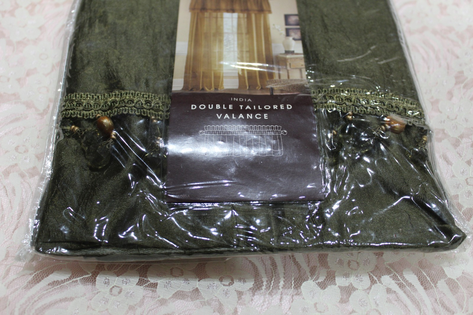 Chris Madden India Beaded Tailored Valance Olive Night NEW IN PACKAGE