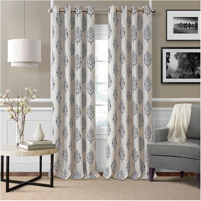 Elrene Home Navara Medallion Print 52″ X 84″ One Blackout Curtain Panel – Gray