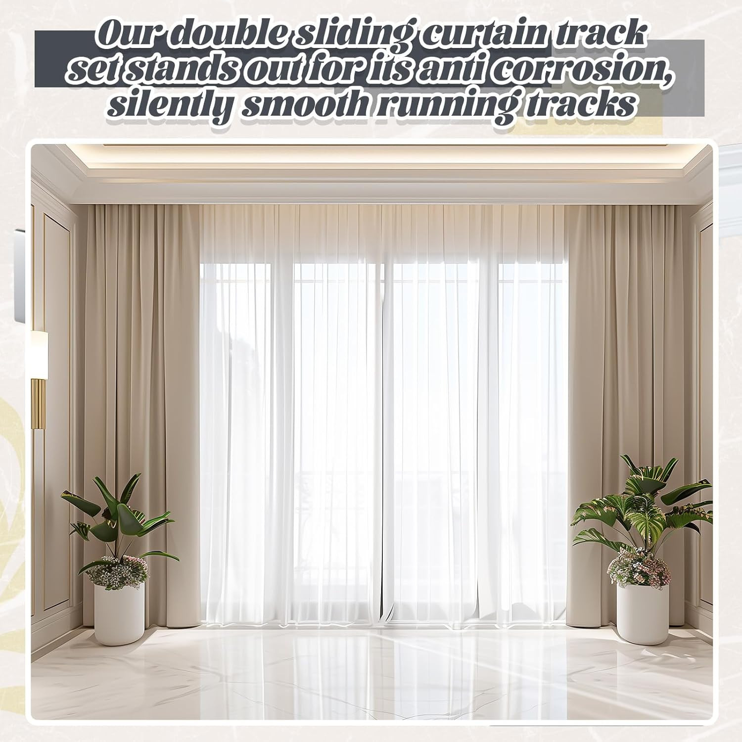 Ceiling Curtain Double Track Set 3Ft-13Ft/4 Meter Black Heavy Duty Ceiling Track