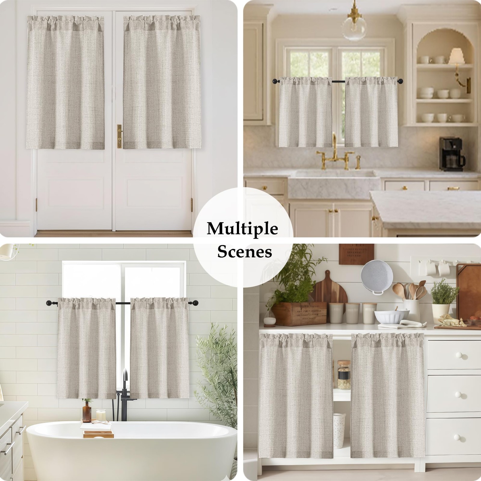 OWENIE Linen Cafe Curtains 36 Inch Length 2 Panels Set, Light Filtering Textu…