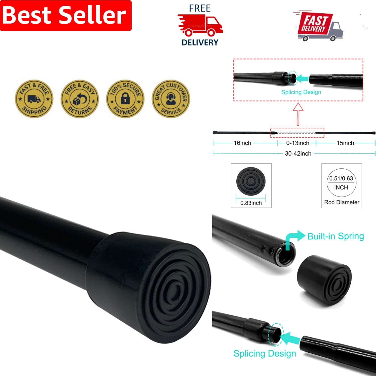 Compact Tension Rod 30-42 inches – Lightweight & Rust-Resistant Closet Solution