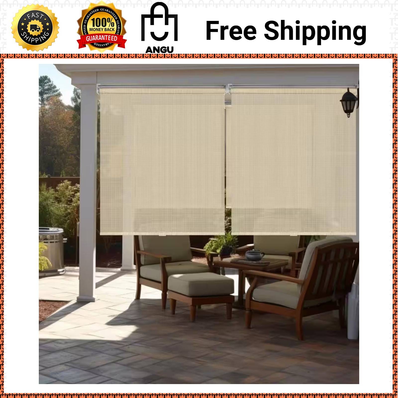 Chicology Natural Cordless UV Blocking Outdoor Roller Shade 48 in W x 66 in L