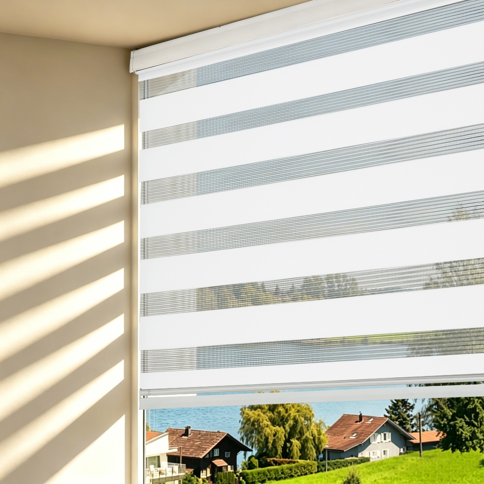 Horizontal Window Shade Blind Dual Zebra Roller Blinds Curtains,Easy to Install