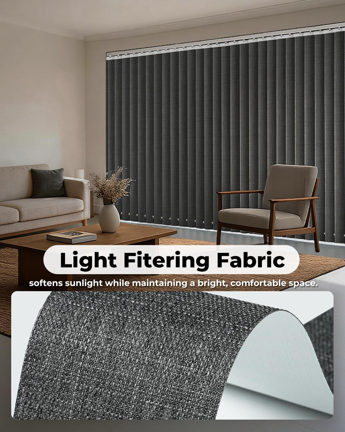 Vertical Blind Replacement Slats, 3.5×82.5 In, Charcoal | Blackout Material, 20
