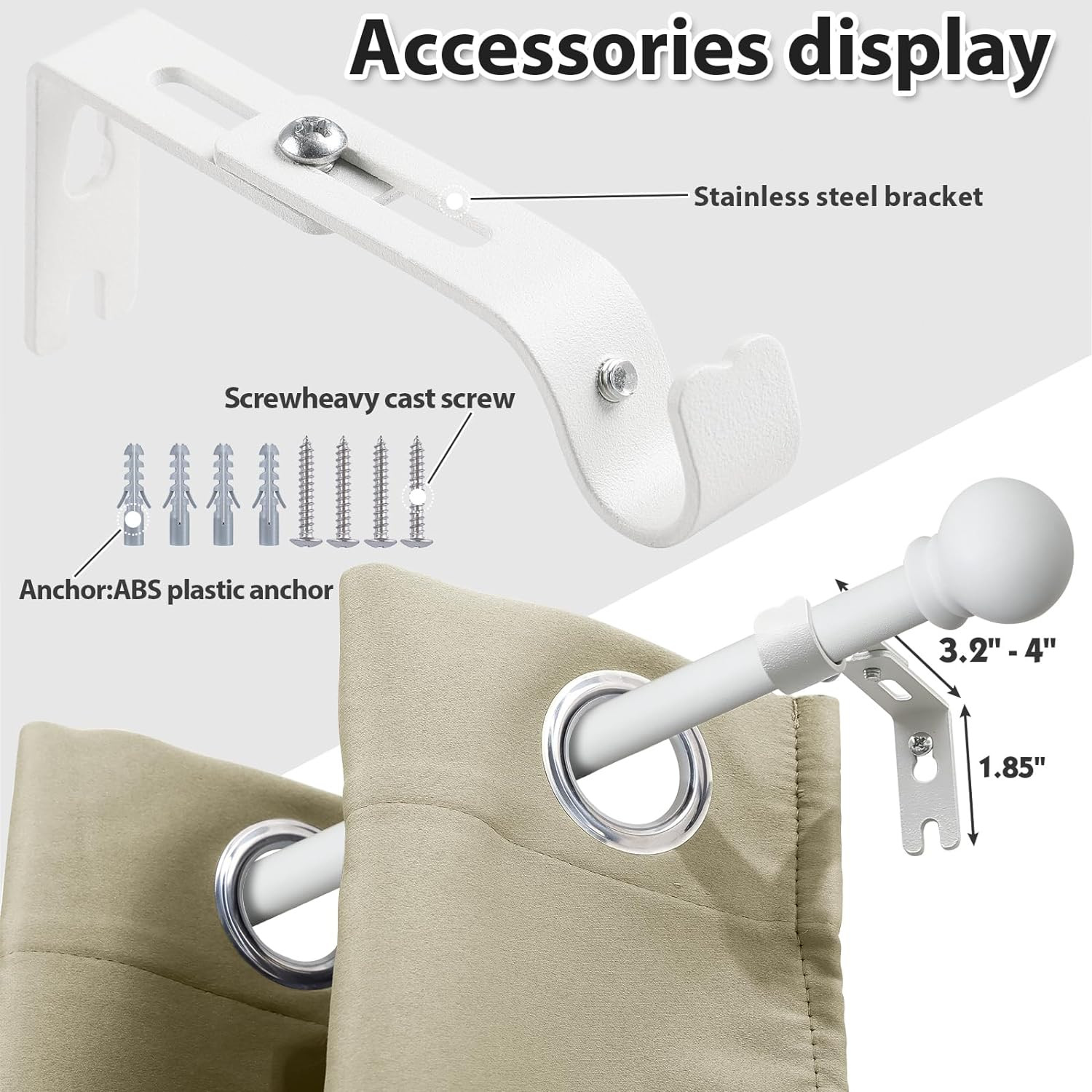 For Window size 36″-62″ long Matte White HD metal Window Curtain Rod rail 1 pack