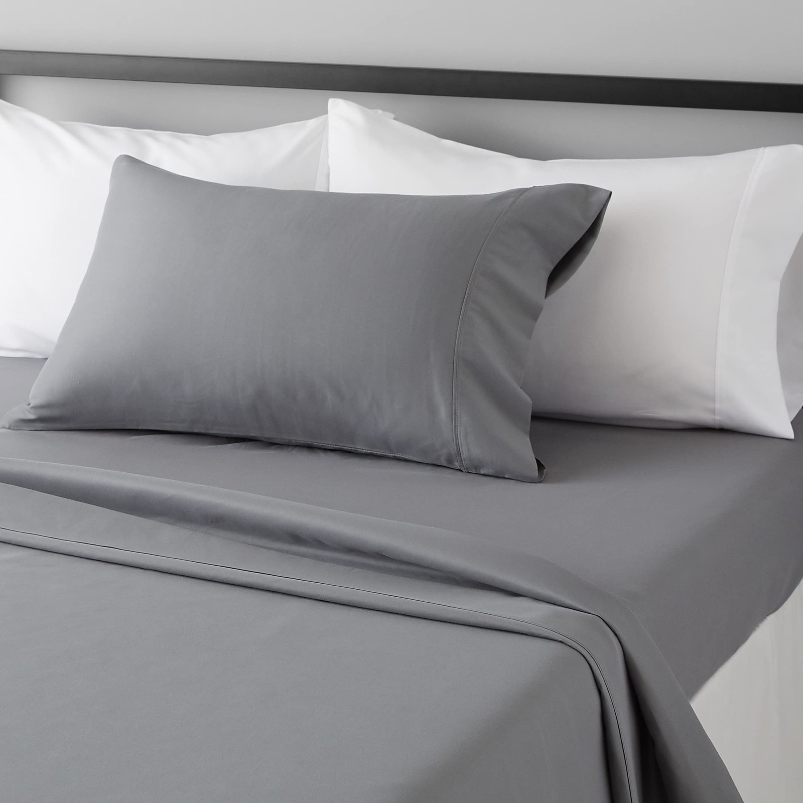 Amazon Basics Lightweight Super Soft Easy Care Wrinkle-Free Twin, Dark Gray