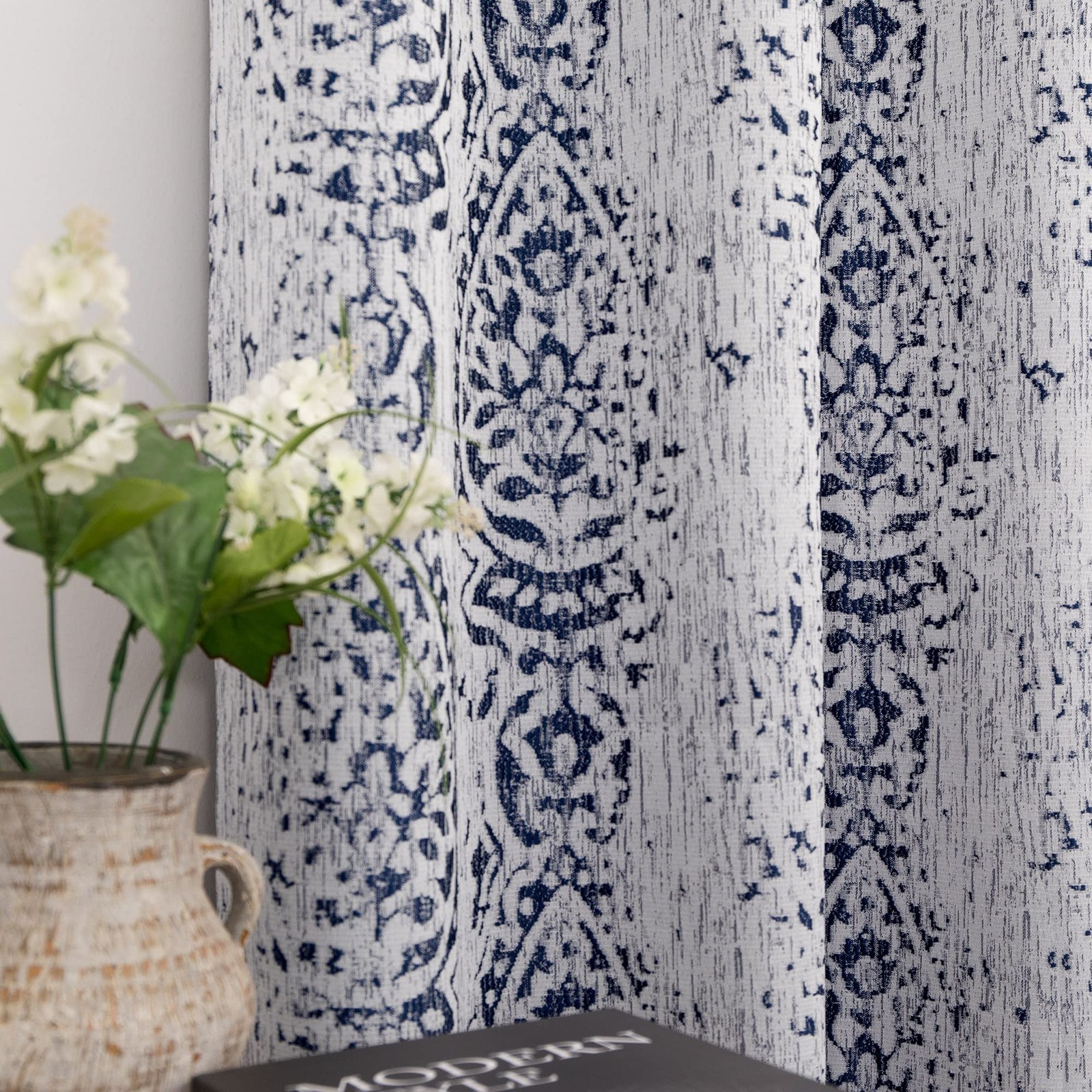Mrs.Naturall Navy Blue Curtains 96″ L, 2 Panel Set for Sliding Glass Door