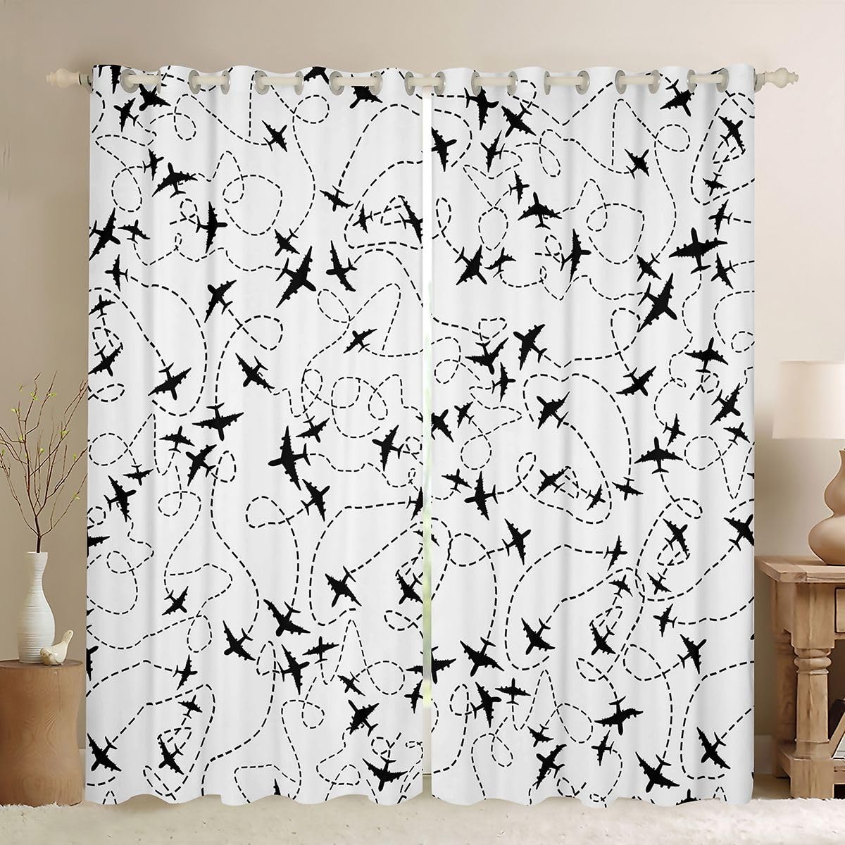 Cartoon Flight Darkening Dreapes (2 Panels, 38 x 54 Inch) Kids Airplane Curta…