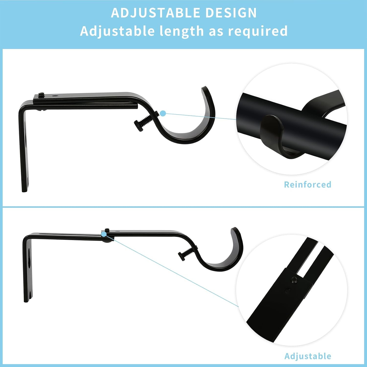 Heavy Duty Adjustable Curtain Rod Brackets, 3 Pack Premium Rod Brackets for Wall